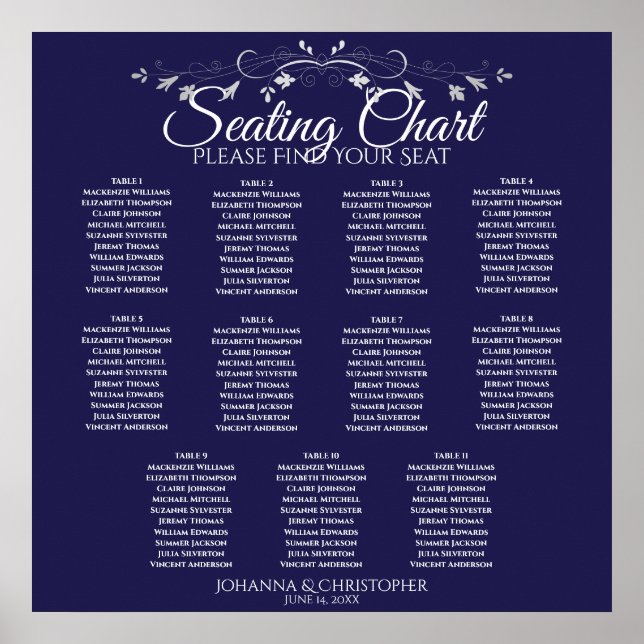 Poster Gráfico de Assentos de Casamento de Mesa Azul 11 d (Frente)