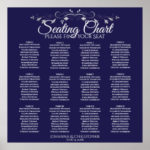 Poster Gráfico de Assentos de Casamento de Mesa Azul 12 d