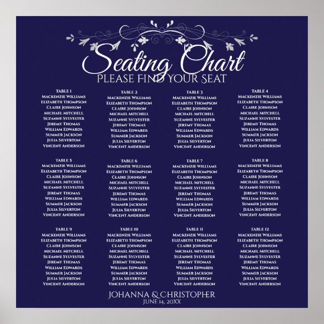 Poster Gráfico de Assentos de Casamento de Mesa Azul 12 d (Frente)