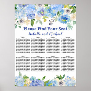 Pôster Gráfico de Assentos de Casamento de Mesa Azul Flor