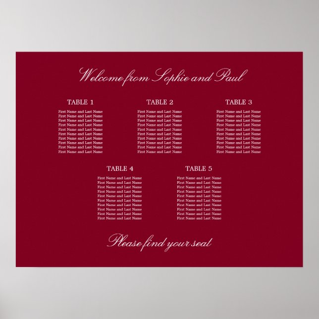 Poster Gráfico de Assentos de Casamento de Mesa Burgundy  (Frente)