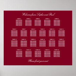 Poster Gráfico de Assentos de Casamento de Mesa Burgundy