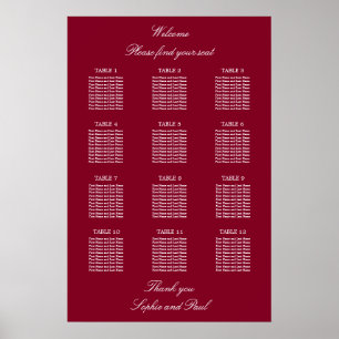 Poster Gráfico de Assentos de Casamento de Mesa Burgundy