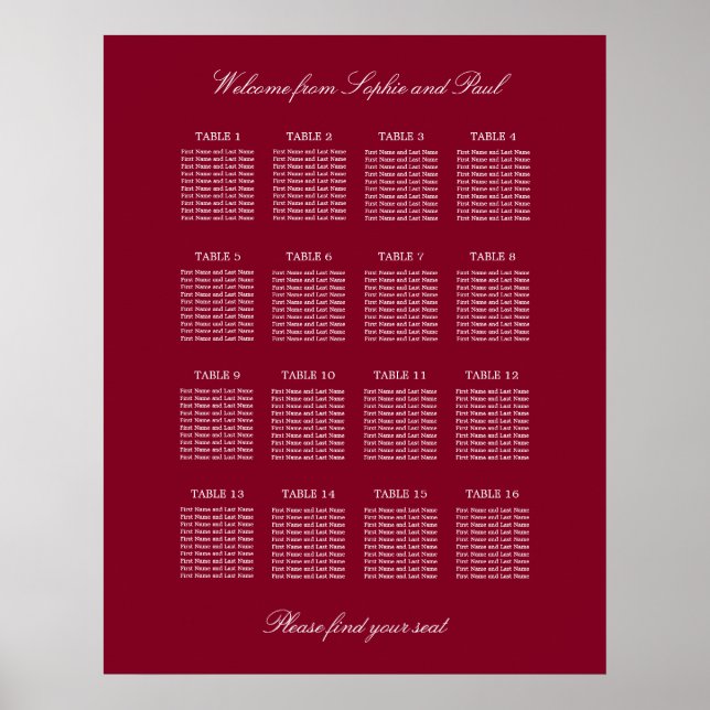 Poster Gráfico de Assentos de Casamento de Mesa Burgundy  (Frente)