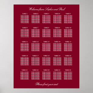 Poster Gráfico de Assentos de Casamento de Mesa Burgundy