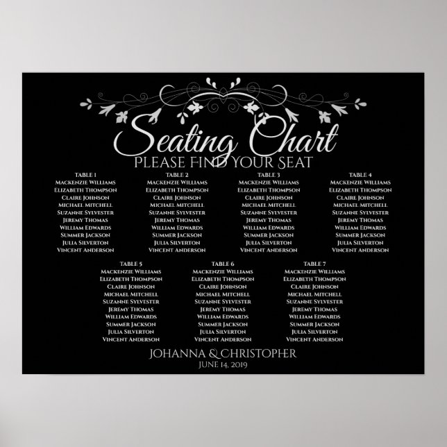 Poster Gráfico de Assentos de Casamento de Mesa Chic 7 Pr (Frente)