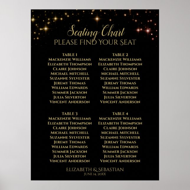 Poster Gráfico de Assentos de Casamento de Mesa das Estre (Frente)