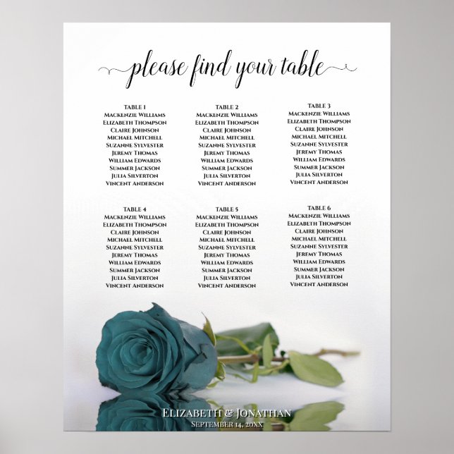 Poster Gráfico de Assentos de Casamento de Mesa de Teal R (Frente)