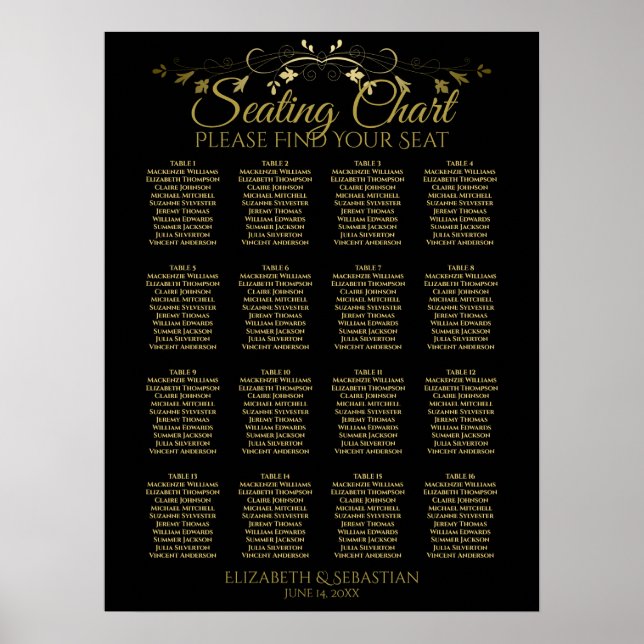 Poster Gráfico de Assentos de Casamento de Mesa do Dourad (Frente)