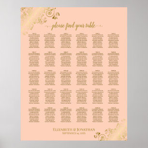 Poster Gráfico de Assentos de Casamento de Mesa Dourado