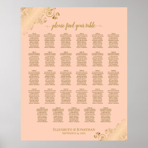 Poster Gráfico de Assentos de Casamento de Mesa Dourado