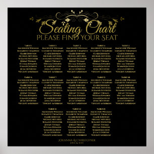 Poster Gráfico de Assentos de Casamento de Mesa Dourado E