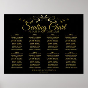 Poster Gráfico de Assentos de Casamento de Mesa Dourado e
