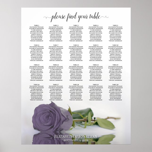 Poster Gráfico de Assentos de Casamento de Mesa Dusty Lav (Frente)