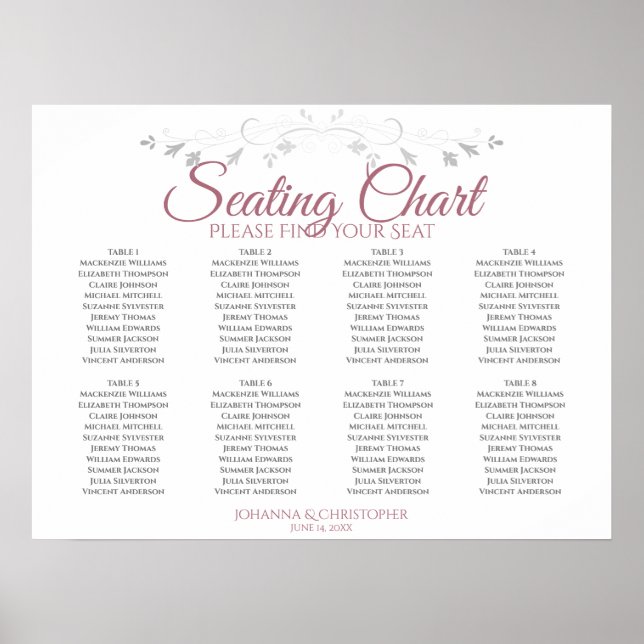Poster Gráfico de Assentos de Casamento de Mesa Elegante  (Frente)