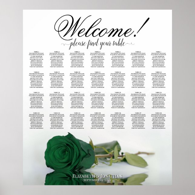 Poster Gráfico de Assentos de Casamento de Mesa Emerald G (Frente)