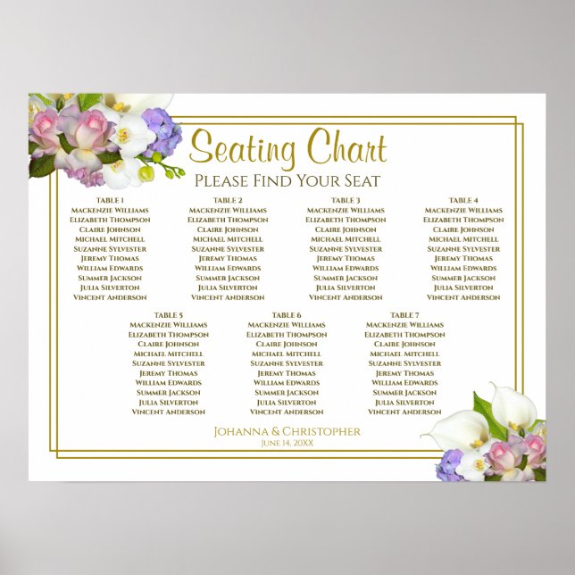 Poster Gráfico de Assentos de Casamento de Mesa Floral Pa (Frente)