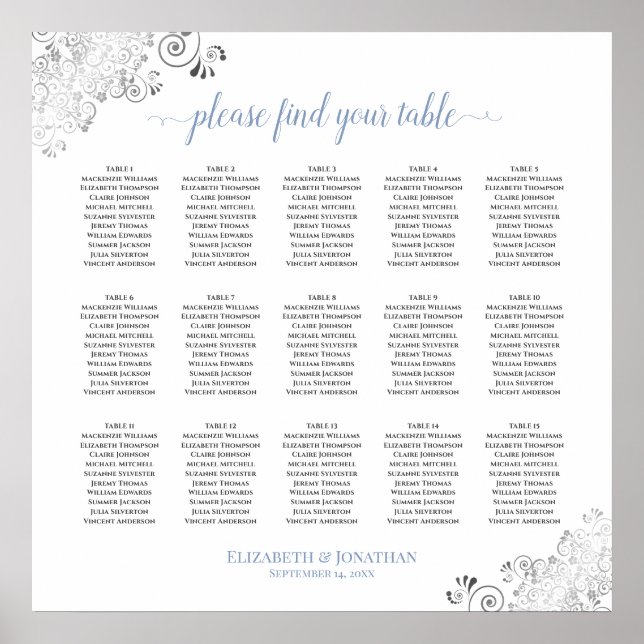Poster Gráfico de Assentos de Casamento de Mesa Frily 15  (Frente)