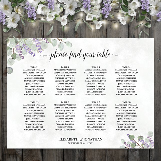 Poster Gráfico de Assentos de Casamento de Mesa Lavanda E (In Situ on Wall with Decorations)