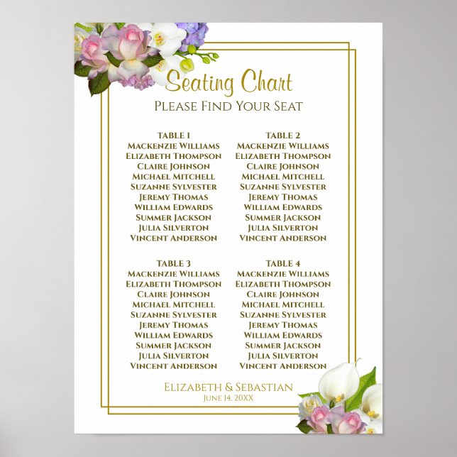 Poster Gráfico de Assentos de Casamento de Mesa Pastel Pr (Frente)