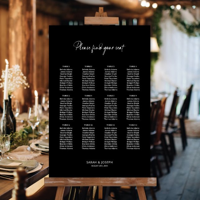 Poster Gráfico de Assentos de Casamento de Mesa Preto 12 (Criador carregado)