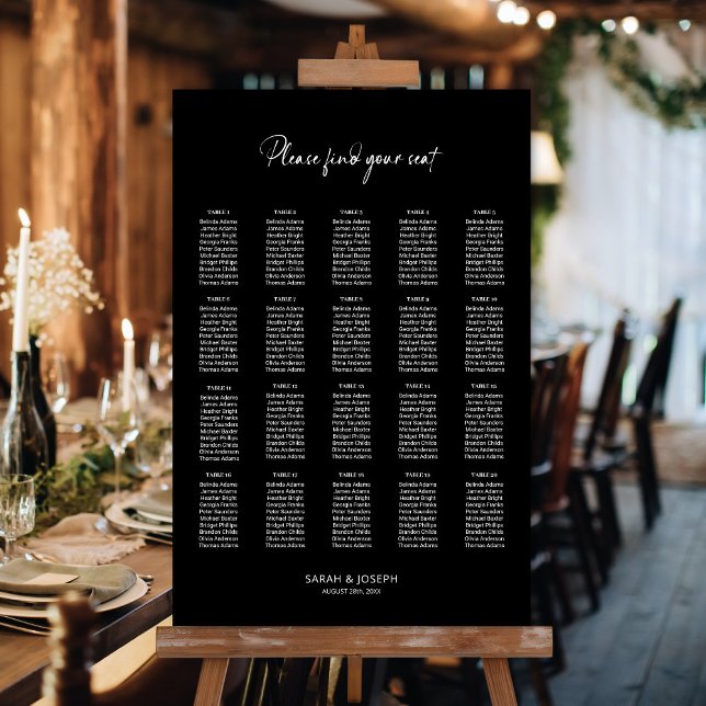 Poster Gráfico de Assentos de Casamento de Mesa Preto Ele (Criador carregado)