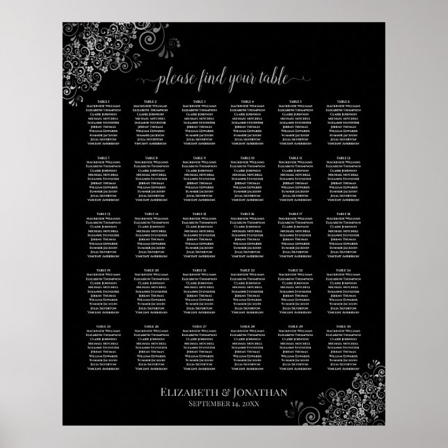 Poster Gráfico de Assentos de Casamento de Mesa Preto-Lac (Frente)
