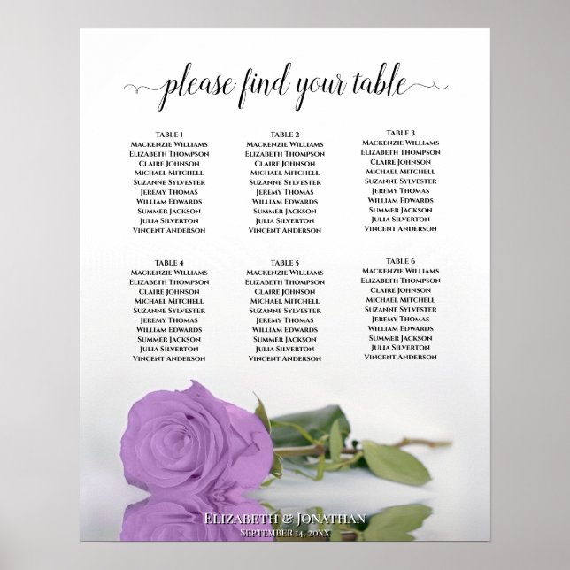 Poster Gráfico de Assentos de Casamento de Mesa Rosa 6 Ro (Frente)