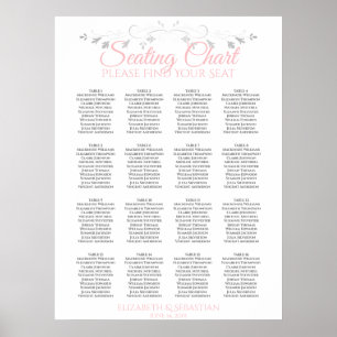 Poster Gráfico de Assentos de Casamento de Mesa Rosa e Ci