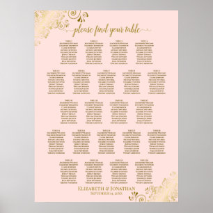 Poster Gráfico de Assentos de Casamento de Mesa Rosa e Do
