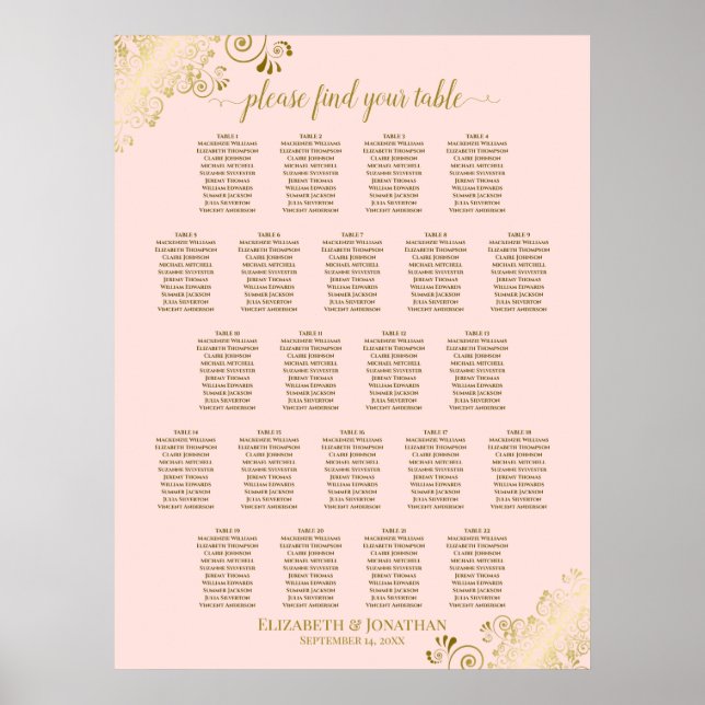 Poster Gráfico de Assentos de Casamento de Mesa Rosa e Do (Frente)