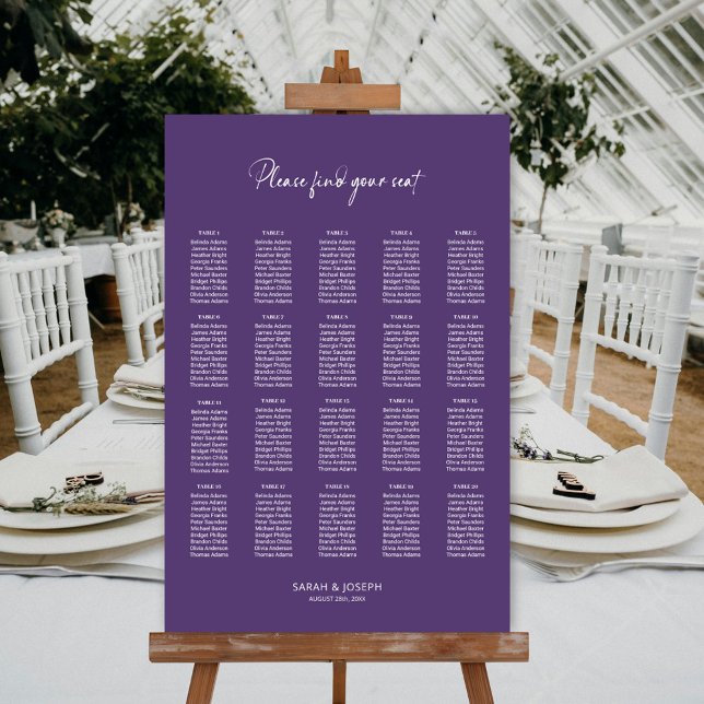 Poster Gráfico de Assentos de Casamento de Mesa Roxo Mode (Criador carregado)