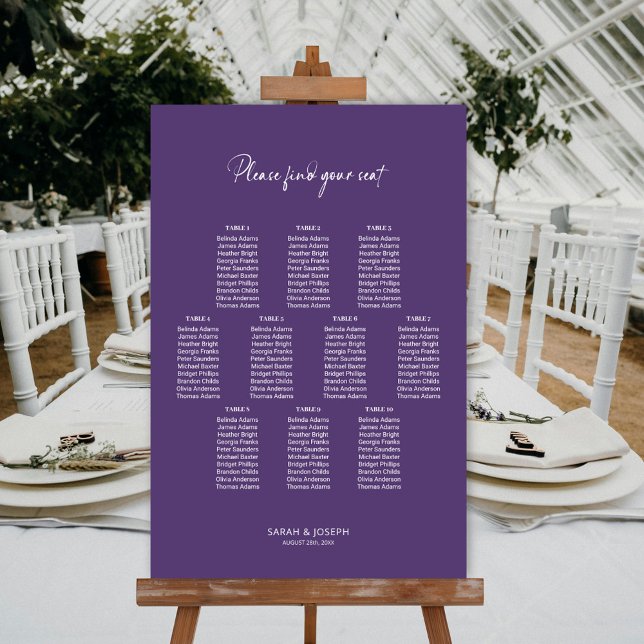 Poster Gráfico de Assentos de Casamento de Mesa Roxo Mode (Criador carregado)