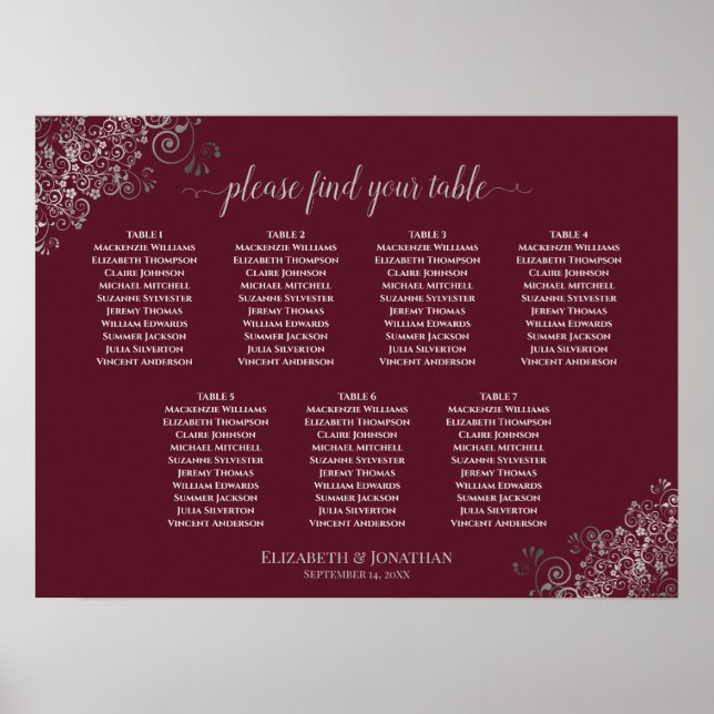 Poster Gráfico de Assentos de Casamento de Mesa Silver La (Frente)