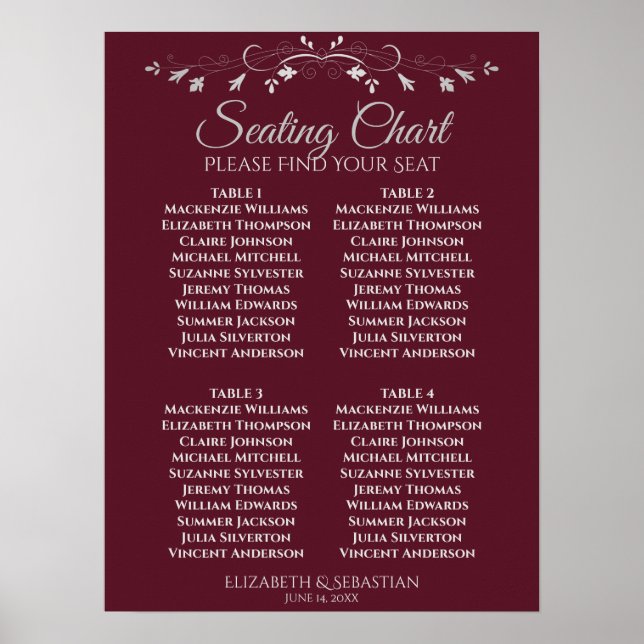 Poster Gráfico de Assentos de Casamento de Mesa Simples B (Frente)
