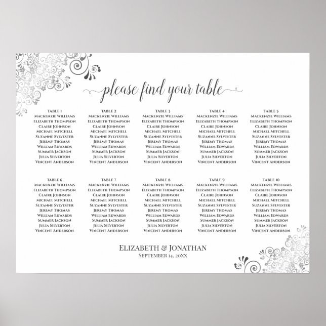 Poster Gráfico de Assentos de Casamento de Mesas 10 Amigo (Frente)