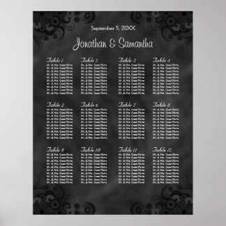 Pôster Gráfico de Assentos de Casamento de Mesas 12 Preto