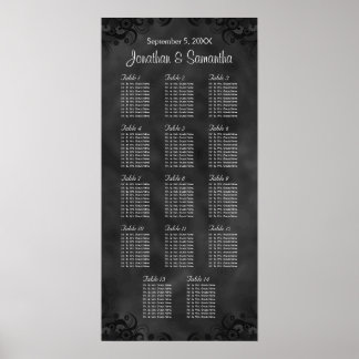 Poster Gráfico de Assentos de Casamento de Mesas 14 Preto