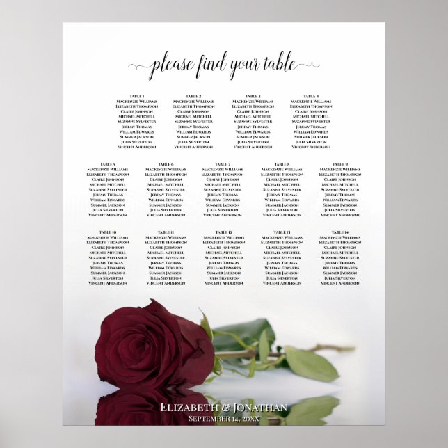 Poster Gráfico de Assentos de Casamento de Mesas da Rosa  (Frente)