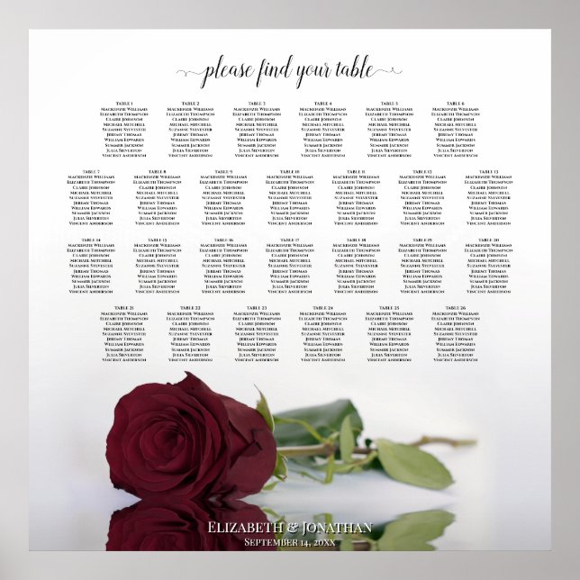 Poster Gráfico de Assentos de Casamento de Mesas da Rosa  (Frente)