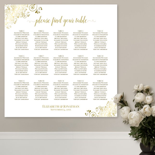 Poster Gráfico de Assentos de Casamento de Mesas Dourados (In Situ on Wall)