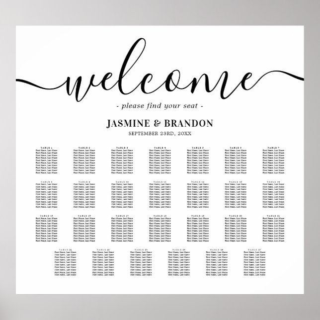 Poster Gráfico de Assentos de Casamento de Mesas Elegante (Frente)