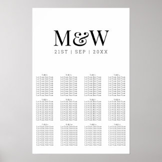 Poster Gráfico de Assentos de Casamento de Monograma Bran
