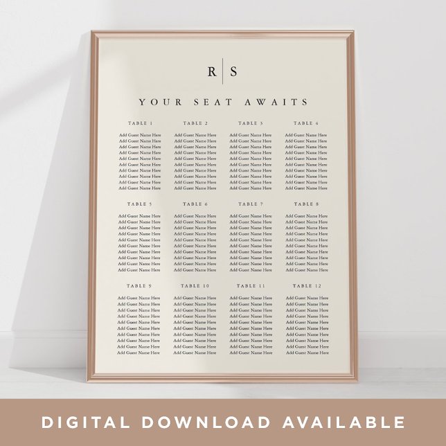 Poster Gráfico de Assentos de Casamento de Monograma Pret (Criador carregado)