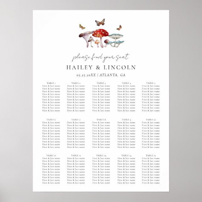 Poster Gráfico de Assentos de Casamento de Mushroom (Frente)