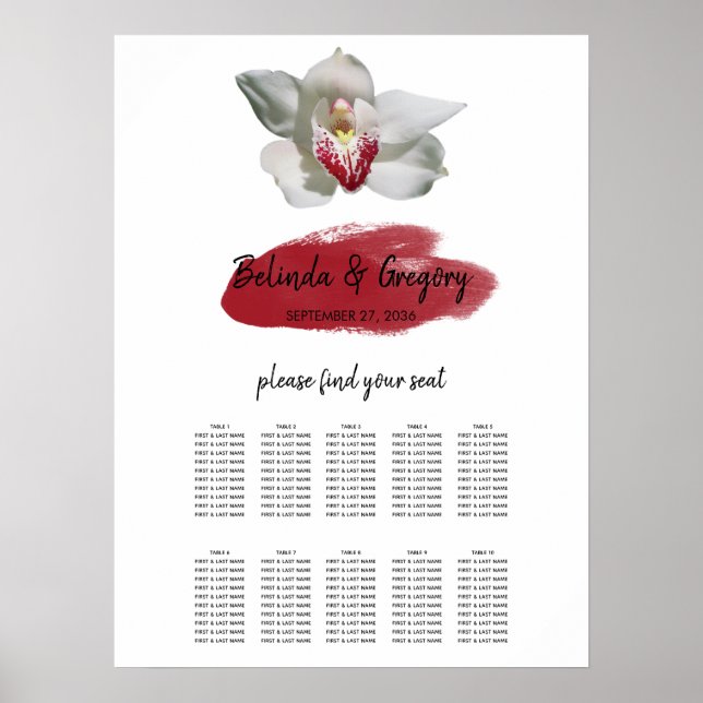 Poster Gráfico de Assentos de Casamento de Orquídea Branc (Frente)