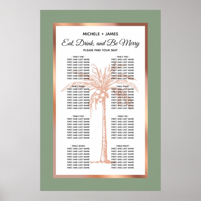 Poster Gráfico de Assentos de Casamento de Palm Dourado c (Frente)
