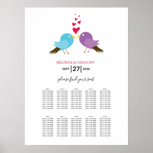 Poster Gráfico de Assentos de Casamento de Pássaros e C