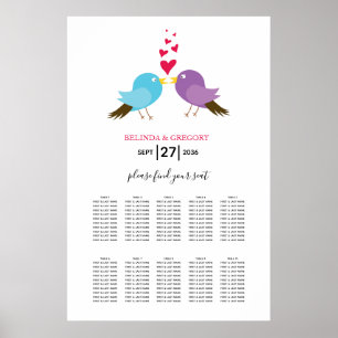 Poster Gráfico de Assentos de Casamento de Pássaros e C