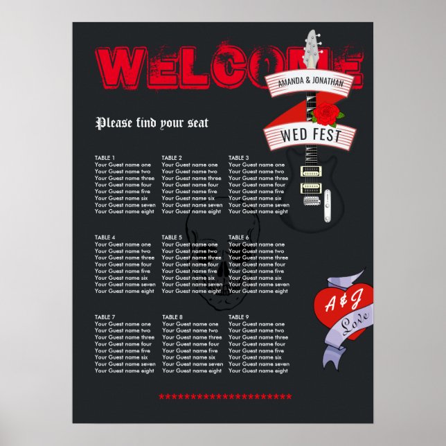 Poster Gráfico de Assentos de Casamento de Rock and Roll (Frente)